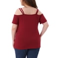 thumbnail image 4 of DARING DIVA Women's Plus Short Sleeve Cold Shoulder Tops Blouses Shirt 1X Red, 4 of 6
