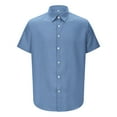 thumbnail image 3 of BOBOGOJP Chemise en Coton et Lin pour Hommes, Manches Courtes, Performance, Boutonnée, Bleu Clair TTG, 3 of 5
