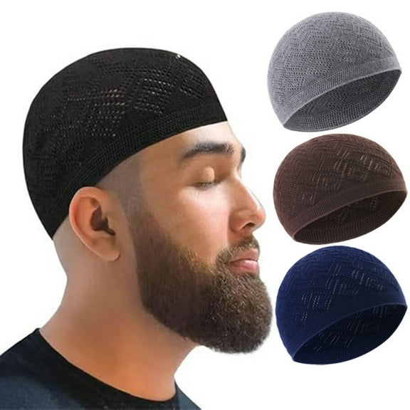 4 Packed Knitting Muslim Kufi Hats for Men