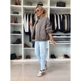 thumbnail image 5 of Women'S Quilted Jacket Oversized Solid Color Long Sleeve Zip Up Casual Jacket with Pockets Gray Camel Color XXL, 5 of 9