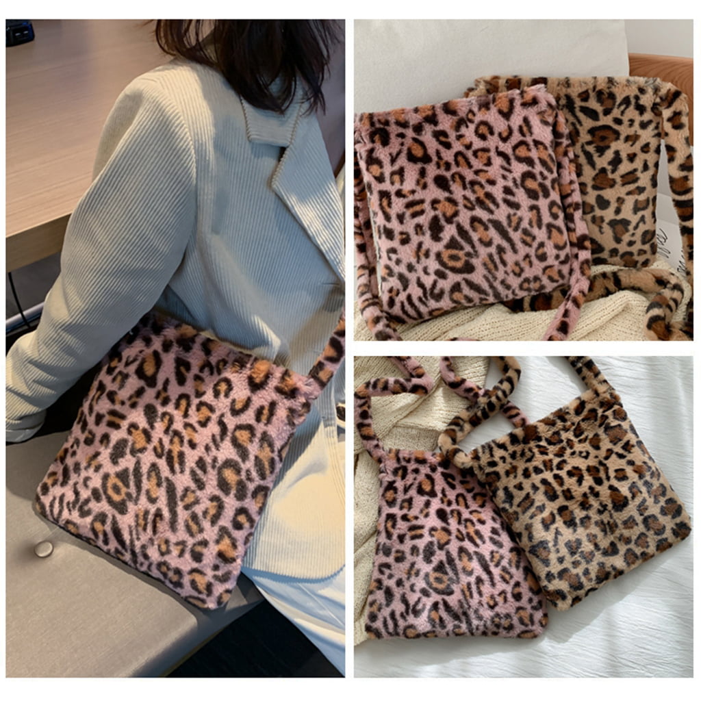 Pwtool Plush Handbag Aesthetic Women Leopard Print Shoulder Bag Fluffy  Clutch Faux Fur Handbag Tote Bag for Ladies Women Girls Winter Autumn  steadfast