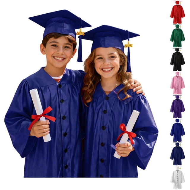 WENXIAOO Children Primary School Graduation Cap and Gown Set Button Down Blue Cap and Gown with Tassel