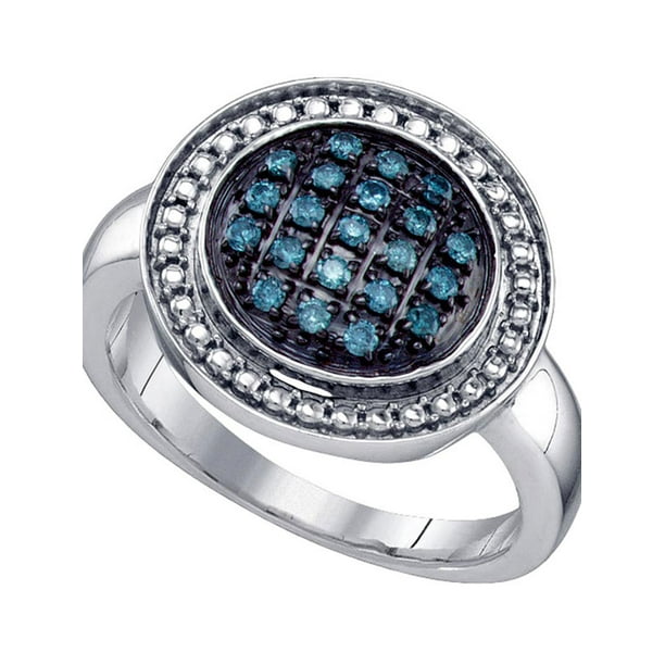 Argent Sterling Womens Rond Couleur Bleu Amélioré Diamant Cercle Anneau de Grappe 1/5 Cttw