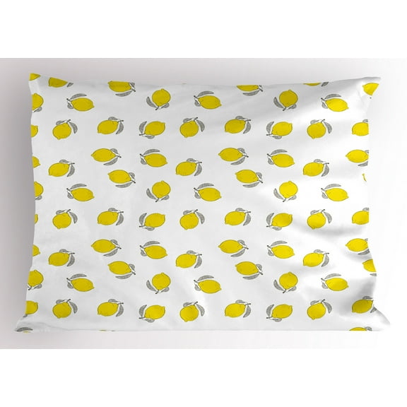 Ambesonne Lemons Pillow Sham, Detailed Upside, 36" X 20", Black White and Yellow