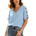 thumbnail image 6 of Babysbule Women's V-Neck Button Shoulder Short Sleeve Relaxed Fit Casual Blouse Everyday Basic Top, 6 of 9