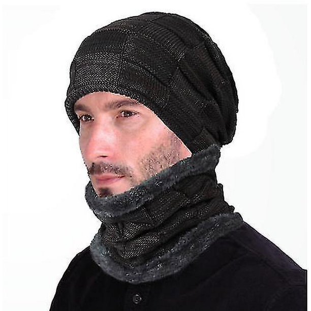 Gorro de invierno, conjunto de bufanda, gorro de punto cálido de lana para hombres y mujeres