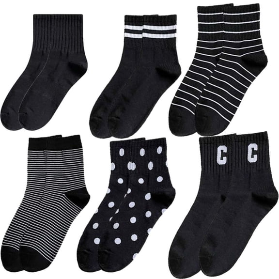 6 Pairs Cotton Ankle Socks for Women Breathable Novelty Funny Striped Dot Casual Cute Socks
