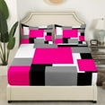 thumbnail image 3 of Erosebridal Chic Abstract Sheet Set Queen, Hot Pink Bedding Sets Queen Size, Rectangle Geometry Decor 4-Piece, 3 of 7