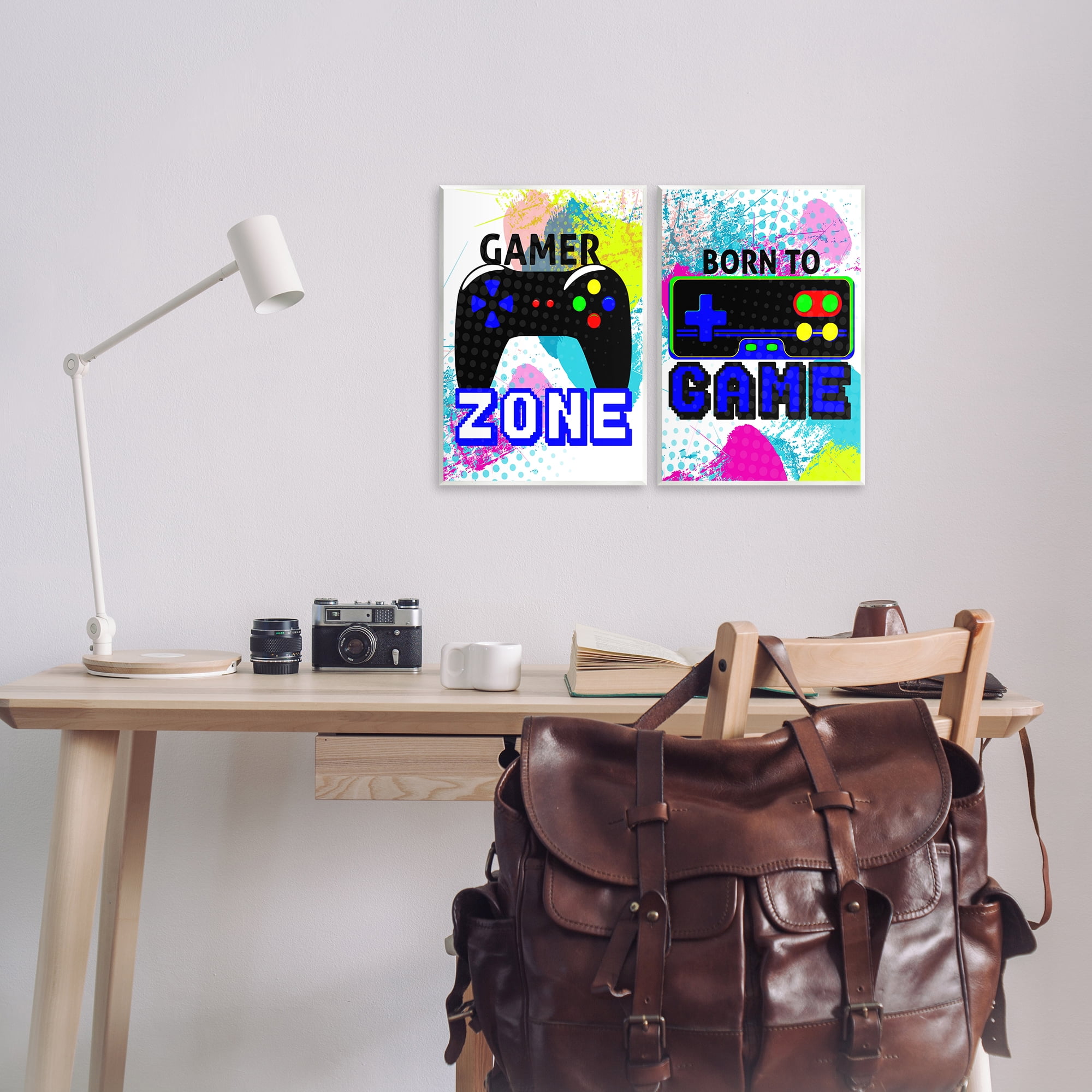 Stupell Industries Gamer Zone Splash Remote Entertainment Painting Unframed Art Print Wall Art, 11 x 14, Set of 2
