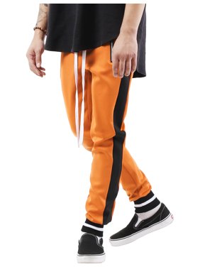 Ma Croix Men's Skinny fit Two Tone Stripe Track Pants Jogger with Zipper Pockets