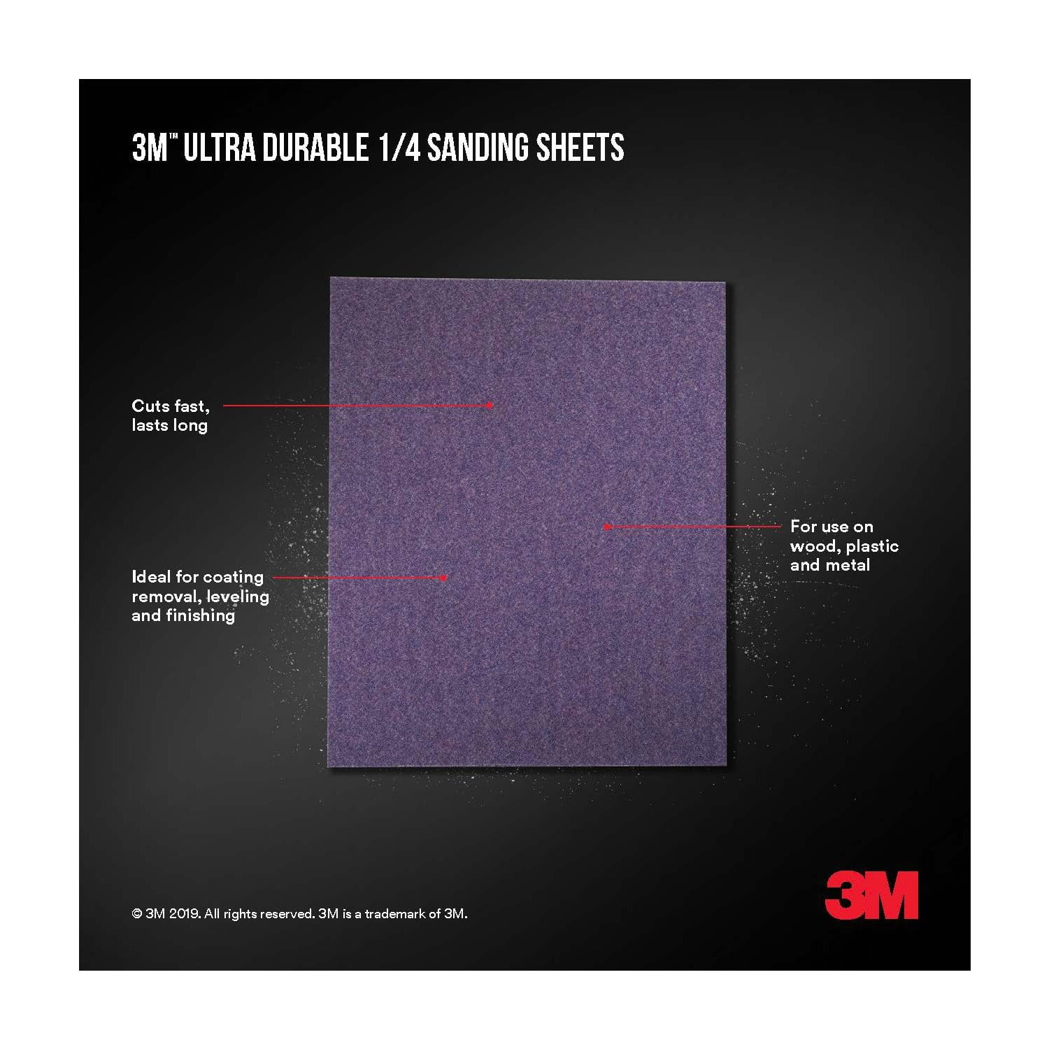 3M Ultra Durable Power Sandpaper, 120 Grit, 1/4 Sheet, 4.5 in x 5.5 in, 5 Pack