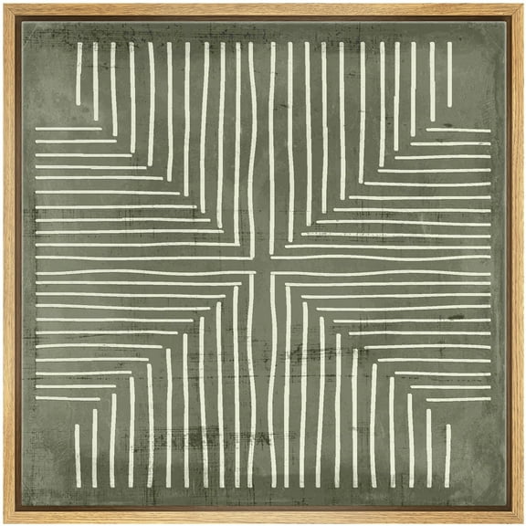 IDEA4WALL Framed Canvas Print Wall Art Grayscale Linear Pattern Abstract Stick Figure Illustrations Modern Art Geometric Wall Decorative Relax/Calm Comtenporary for Rooms - 24"x24" NATURAL