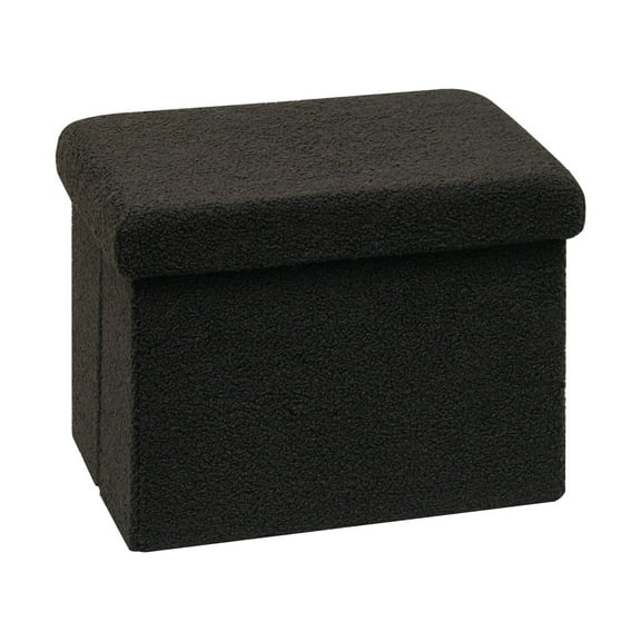 PINPLUS 16.5" Folding Storage Ottoman Cube,Foot Rest Stool Seat for Living Room,Black,Sherpa Fabric