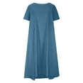 thumbnail image 3 of Tshirt Dress Women Cotton Linen Lightweight Short Sleeve Crewneck Loose Fit Flowy Maxi Dress Summer Lounge Dress, 3 of 4