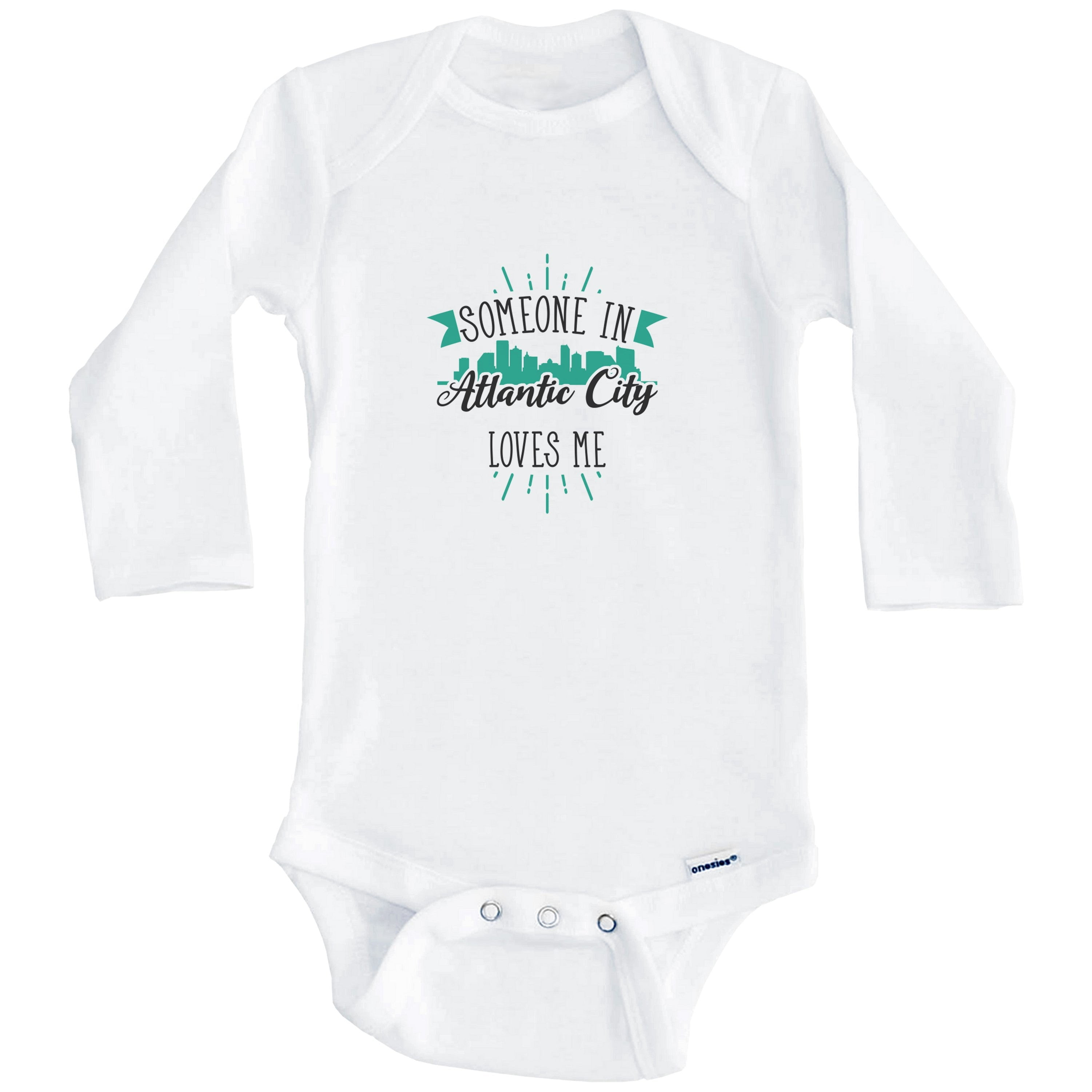 Someone In Atlantic City Loves Me Atlantic City NJ Skyline One Piece Baby Bodysuit (Long Sleeve), 6-9 Months White