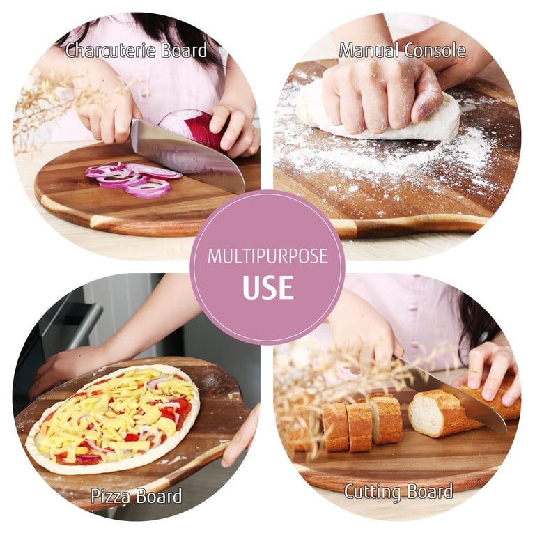 Hecef 12-Inch Round Acacia Wood Charcuterie Board with Handle photo 6