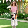thumbnail image 4 of Uourmeti Tween Girls Maxi Dress Short Sleeve Round Neck Casual Flowy Cute Panda Rainbow Print Summer Long Dress for Girls Big Kids, Size 9-10 Years, 4 of 7