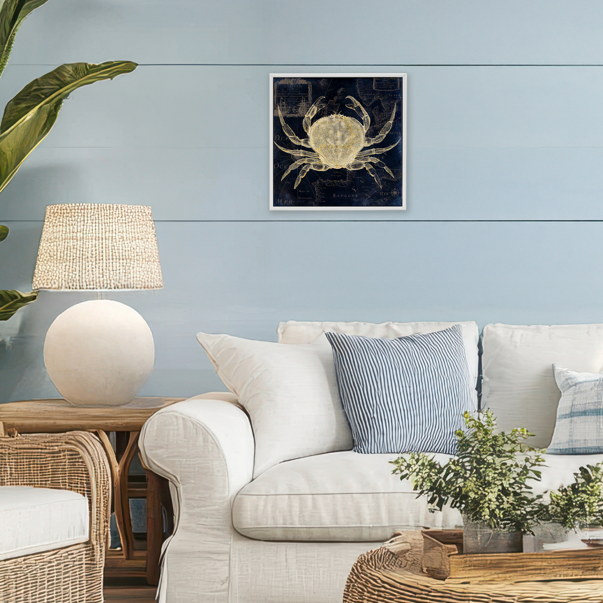Crab Contour over Map White Framed Giclee Art, design by Sasha