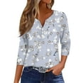 thumbnail image 2 of 3/4 Sleeve Tops for Women Henley V Neck 3/4 Sleeve T Shirts Summer Casual Half Sleeve Blouse Tees, 2 of 4