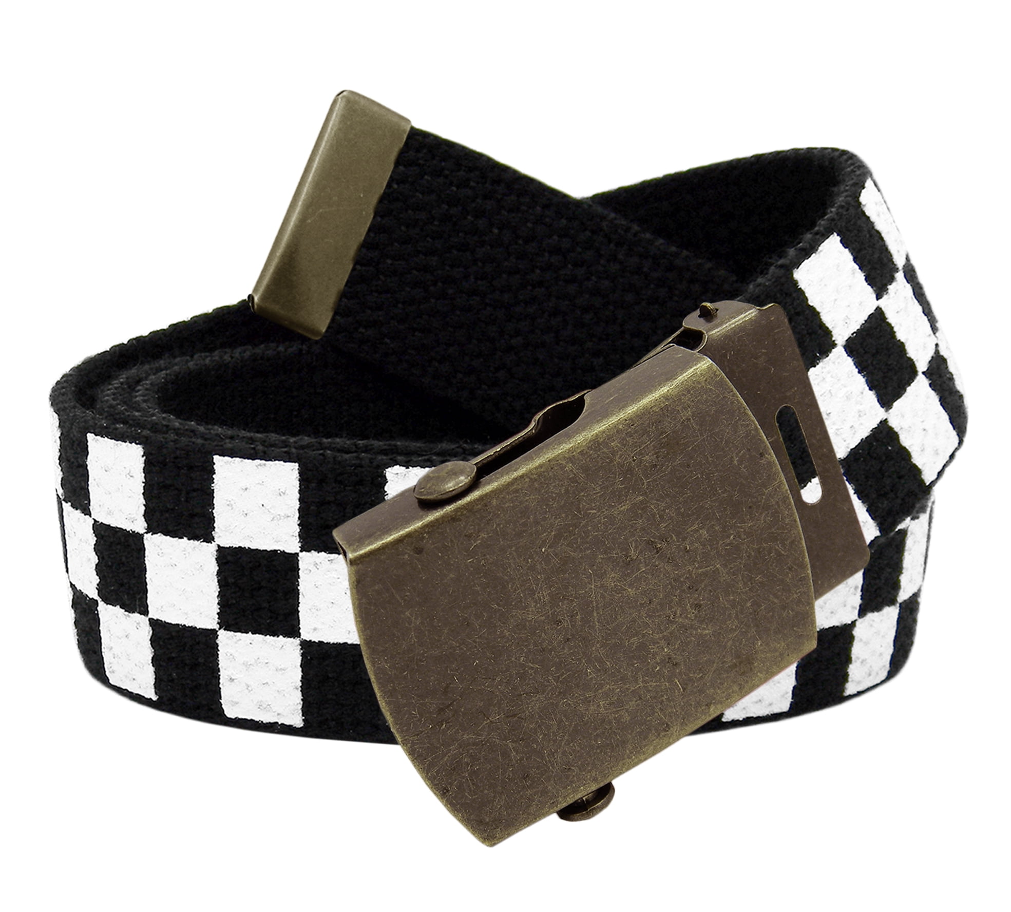 Build A Belt Men's Classic Antique Gold Military Slider Belt Buckle with Canvas Web Belt XX-Large Checkered, Size: 2XL 52-60