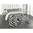 thumbnail image 2 of Ambesonne Savannah Quilted Coverlet 3 Pcs, Zebras Eyes and Face Art, King Size, Charcoal Grey and White, 2 of 4