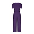 thumbnail image 5 of SincereX Jumpsuits Womens Plus Size Plain Jumpsuits Ladies Women Strappy Waist Up Short Sleeved Jumpsuit with V-Neck Wide Leg Pants Purple L, 5 of 6