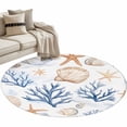 thumbnail image 2 of Summer Blue Round Living Room Rugs 4 ft, Yellow Coral Shell Starfish Marine Life Coastal Washable Area Rug with Non-Slip Sturdy Edge Binding Round Carpet for Entryway Kitchen Bedroom Bathroom, 2 of 9
