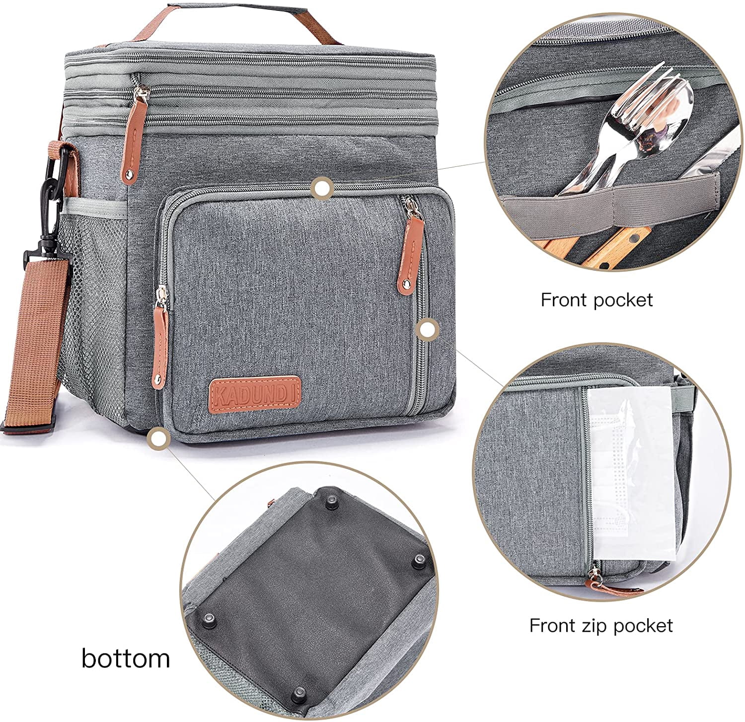 COUTUDI Expandable Insulated Lunch Bag, Waterproof Cooler Bag for Men with Shoulder Strap for Picnic Gray