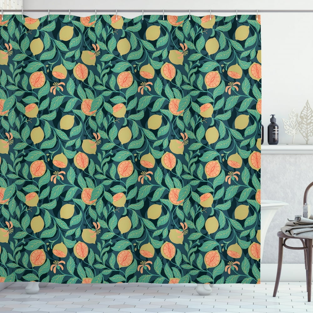 Tangerine Shower Curtain, Abstract Design Botanical Art Pattern with ...