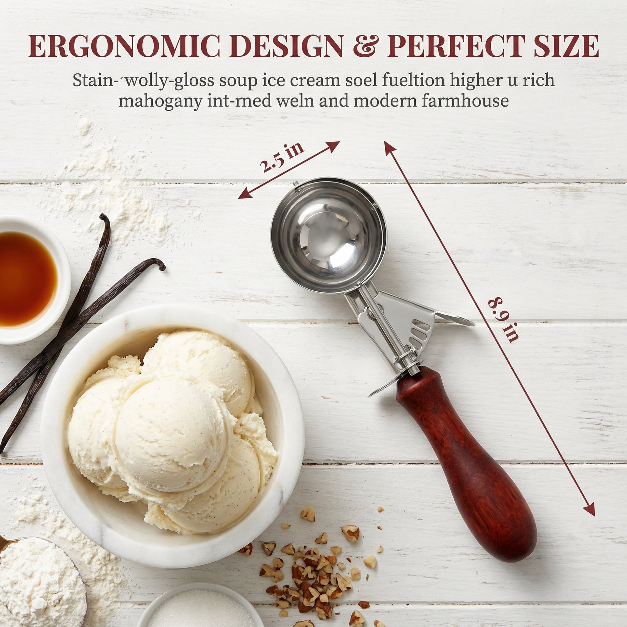 Unique Bargains Stainless Steel Ice Cream Scoop for Gelato and Sorbet Brown 8.9in