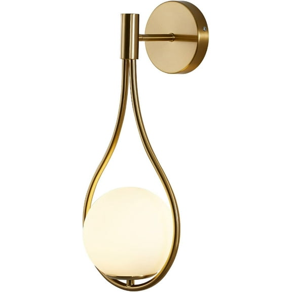 KCO Lighting Globe Glass Wall Sconce Modern Mid Century Drop Design Wall Mounted Light Brushed Brass Wall Lamps