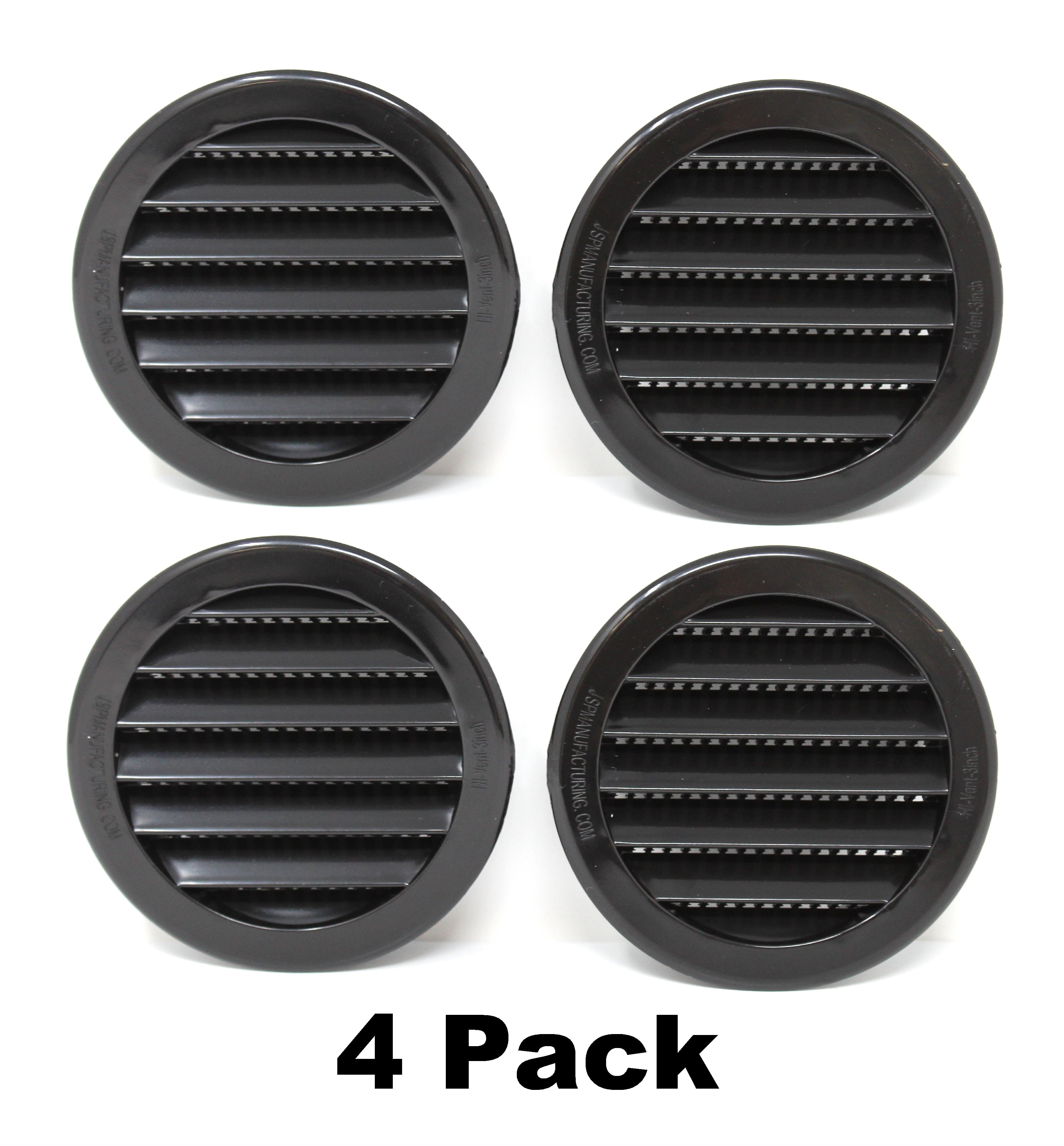 4 Pack 3" Black Round Plastic Louver Soffit Air Vent