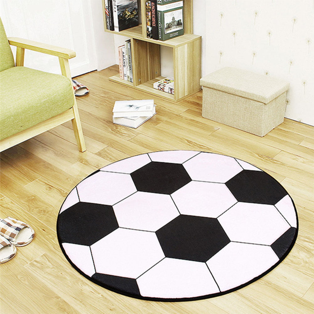 Accreate Anti-Slip Ball Pattern Round Shape Carpet for Computer Chair Pad Office Mat Black and White Football About 1 Meter in Diameter 