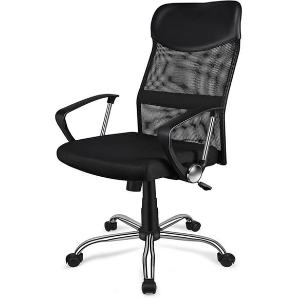Height Adjustable Mesh Office Task Chair, High Back Swivel Computer Desk Chair with Fixed Arms and Fabric Cushion Seat