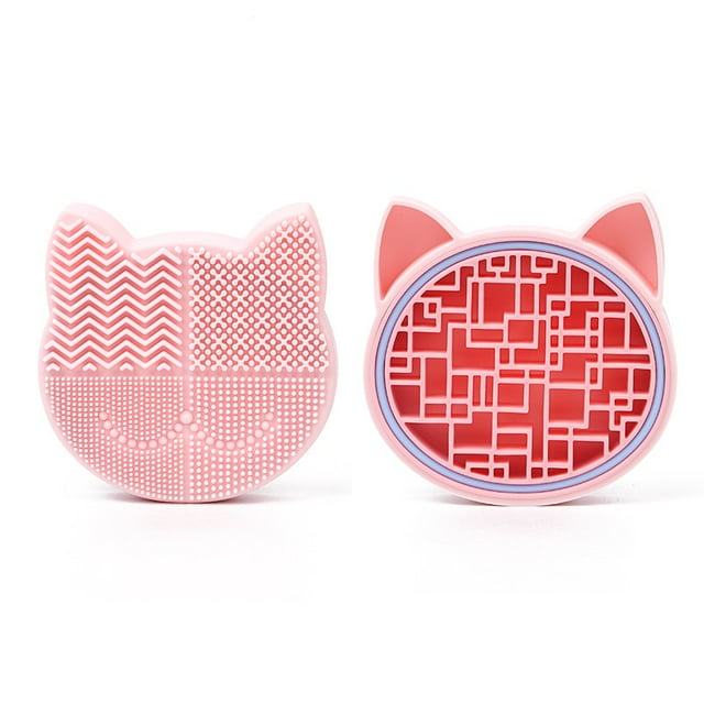 Makeup Brush Cleaning Mat with Brush Drying Holder, Silicon Cat Shaped Brush Cleaner Pad include Cosmetic Brush Organizer Rack, Portable Washing Tool for Makeup