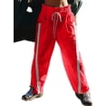 thumbnail image 2 of Women'S Wide Leg Pants Casual Drawstring Elastic Waisted Contrast Color Workout Y2K Track Pants Red M, 2 of 6
