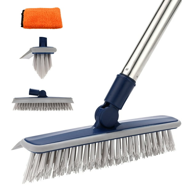 2 in 1 120°Rotatable Tile Grout Scrubber with 57.8" Long Handle,Grout Brush Floor Scrub Brush