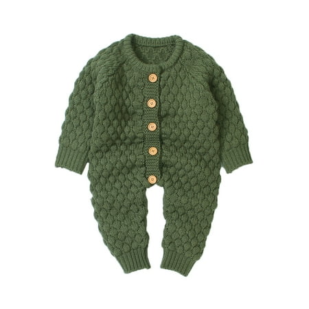 

Kuriozud Newborn Baby Knitted Long Sleeve Round Neck Single Breasted Romper