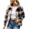 thumbnail image 2 of jsaierl Women's Fuzzy Fleece Jacket Casual Plaid Button Down Teddy Jacket Coat Outerwear, 2 of 9