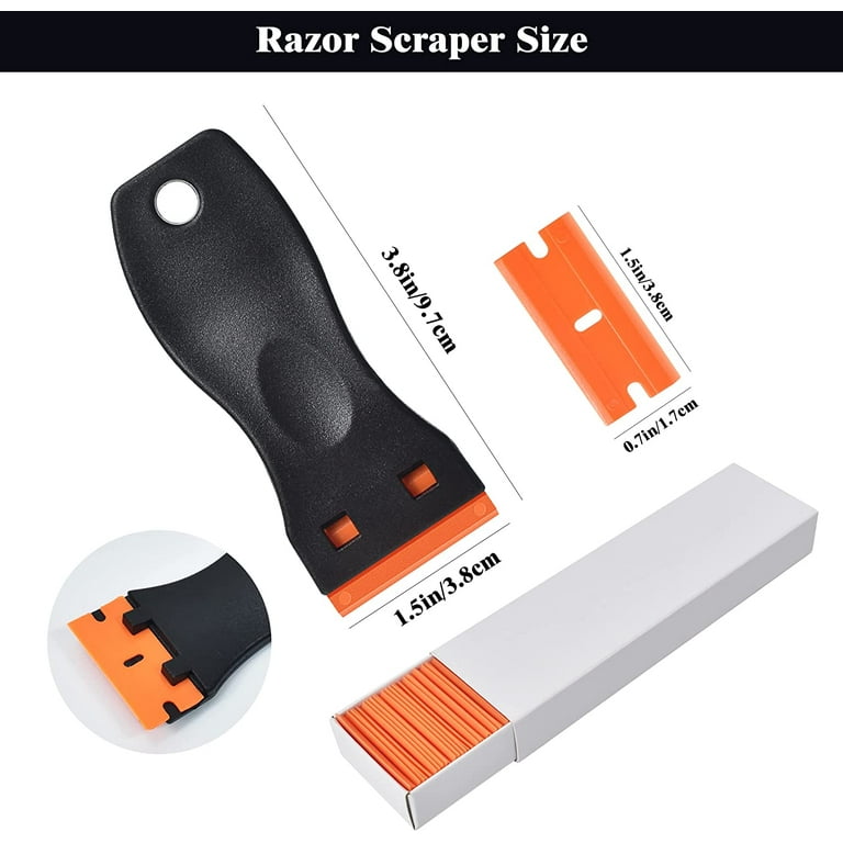Plastic Razor Blade Scraper, 5PCS Plastic Scraper Tool W/ 100PCS Plastic  Razor Blades,Plastic Scraper for Sticker Scraper Remover Tool,and Paints on