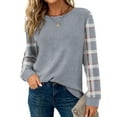 thumbnail image 4 of Long Sleeve Tops for Women Loose Fit Dressy Waffle Knit Shirts Trendy Fall Fashion Crewneck Sweaters Curved Hem Light Gray XL, 4 of 5