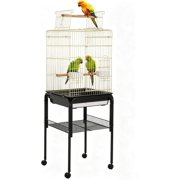 51-in H x 19-in W x 19-in D Metal Bird Cage with Open Top Rolling Stand Storage Shelf and Slide-Out Tray Black Gold