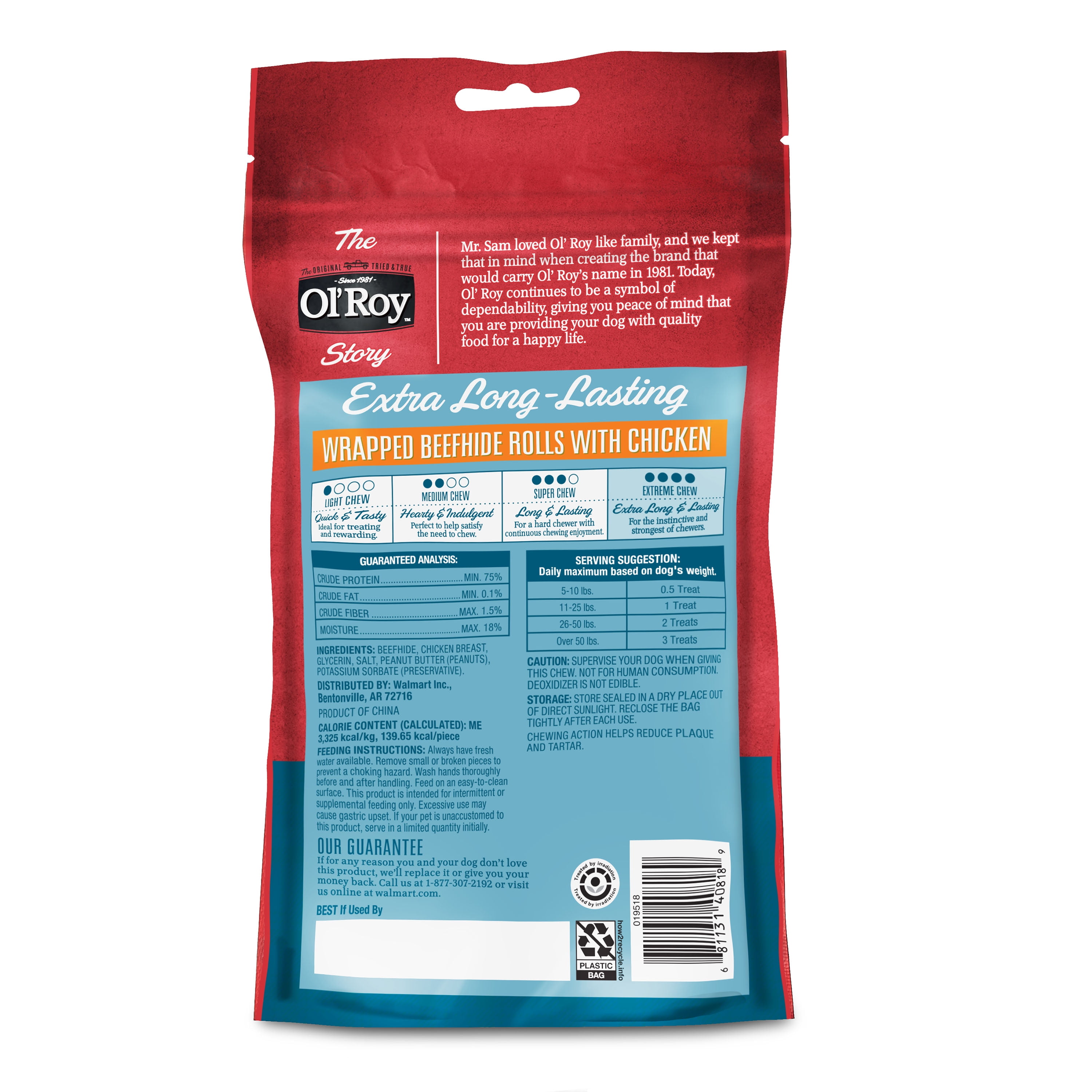 Ol' Roy Wrapped Rawhide Rolls with Chicken, Chews for Dogs, 5.93 oz, 4 Count