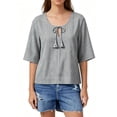 thumbnail image 6 of Feancey Womens Striped Blouse Dressy Casual Lace Up Half Sleeve Tops Loose Fit Crew Neck Summer Tees Ladies Work Shirts Teacher Outfits Black XL, 6 of 7