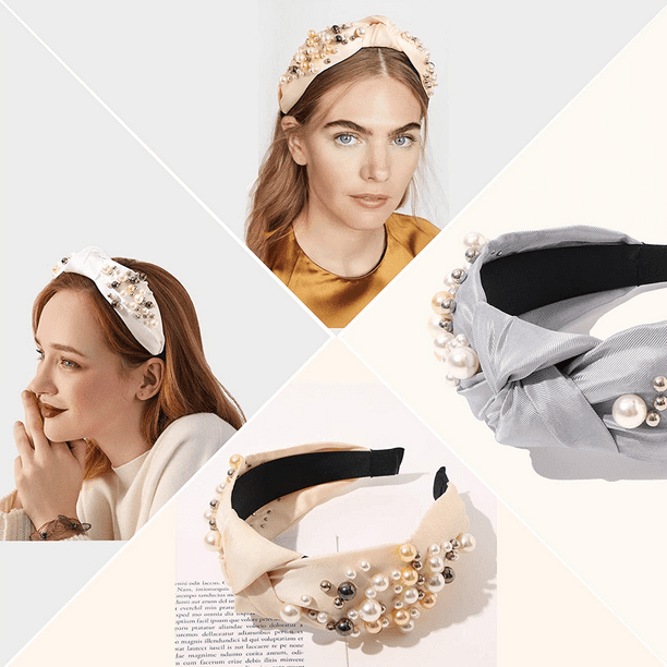 Bandas para la cabeza para mujer: diadema de perlas anudadas, accesorios  para el cabello, diademas para niñas, diadema antideslizante a la moda,  linda