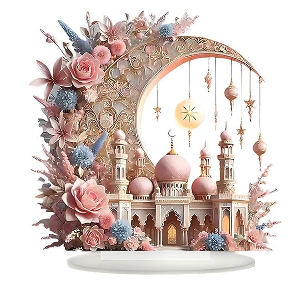 HUONA Moon Castle Flowers Acrylic Desktop Decoration Muslim Gift Ramadan Decoration Ornaments