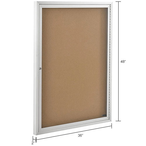 1 Door Enclosed Bulletin Board, Cork, 36"W x 48"H