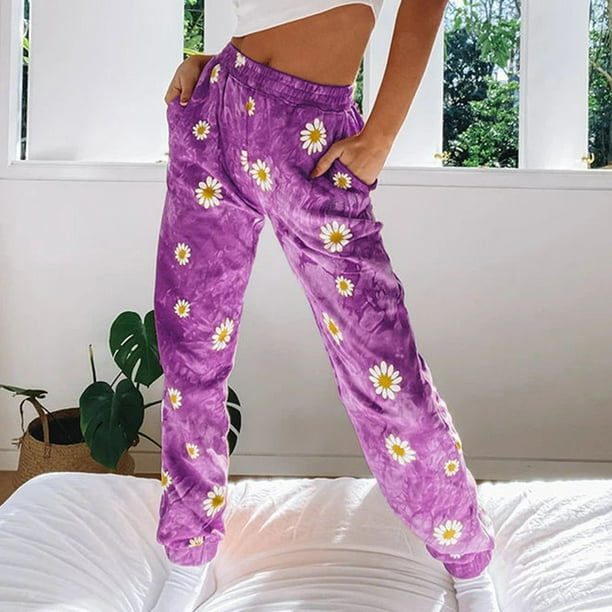 Women's Small Wrinkled Chrysanthemum Tie-Dye Printed Casual Pants 