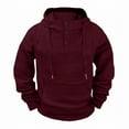 thumbnail image 3 of Men's Sports Hoodies Button Down Drawstring Solid Color Pullover Tops Casual Stylish Hooded Sweatshirts With Pocket (XL, Wine), 3 of 4