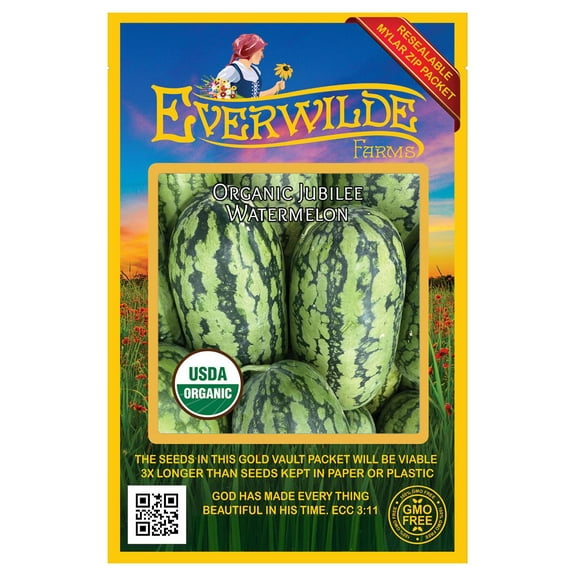 Everwilde Farms - 20 Organic Jubilee Watermelon Seeds - Gold Vault Jumbo Bulk Seed Packet